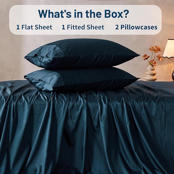 MEISHANG Extra Deep Pocket Cotton Sheets Queen Size - 100% Egyptian Cotton 1000 Thread Count - Fits 18"-24" in Deep Mattress,Oeko-Tex Certified, Soft & Breathable - 4 Piece (Queen, Navy)