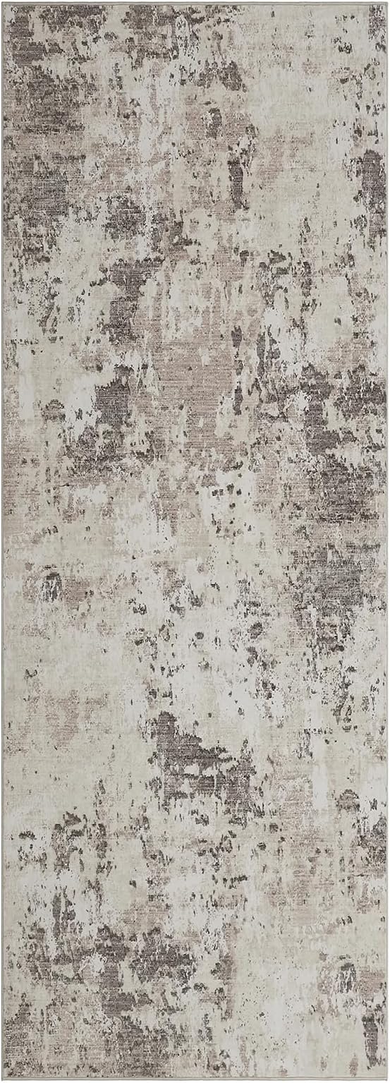 Modern Abstract 2x8 Runner Rug Washable Non Slip Stain Resistant Rug for Hallway Kitchen Bedroom Non Shedding Low Pile Indoor Floor Cover,Brown Grey