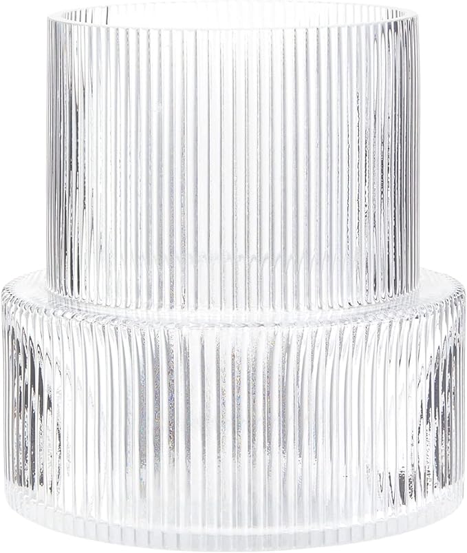 Ribbed Glass Vase, Flower Vase, Fluted Clear Vases for Flowers, Modern Vases for Living Room, Dining Table, Entryway, Shelf, Wedding, Office, Coffee Table, Birthday, 7.5 Inches