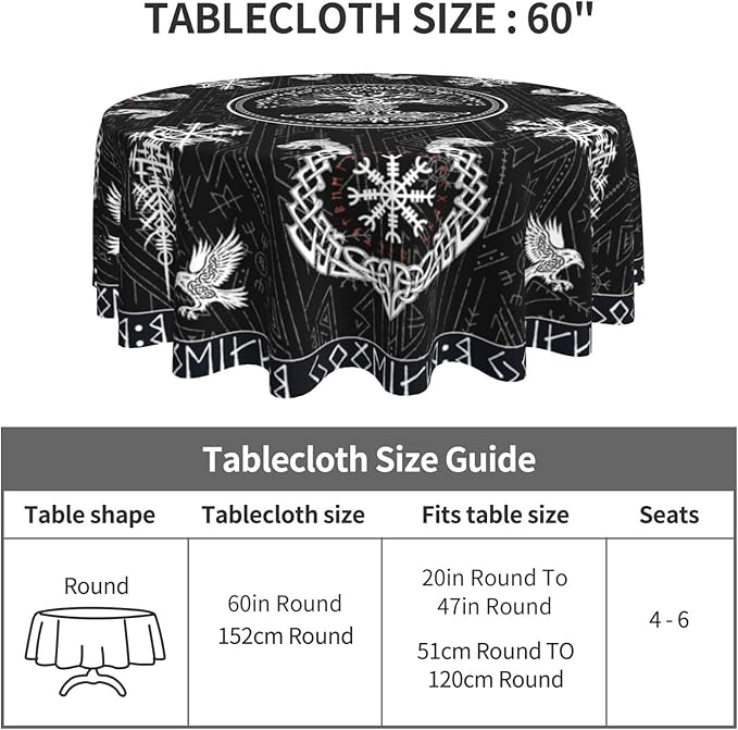 Norse Viking Tablecloth, Nordic Mythology Tree of Life Crow Ancient Mythical Viking Raven Print Water Resisitant Table Cover for Dining Kitchen Living Room Home Party Holiday Decor 36 inch Round