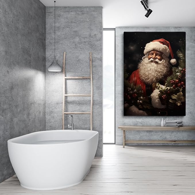 African American Santa Wall Art Print,Vintage Black Santa With Wreaths Prints,Christmas Prints,Christmas Wall Decor