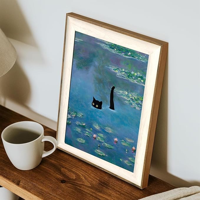 XOCUUI Cat Wall Art Monet Prints Vintage Canvas Wall Art Funny Cat in Water Lilies Posters for Room Bedroom Living Room Bathroom Wall Decor Aesthetic 11" x 14"