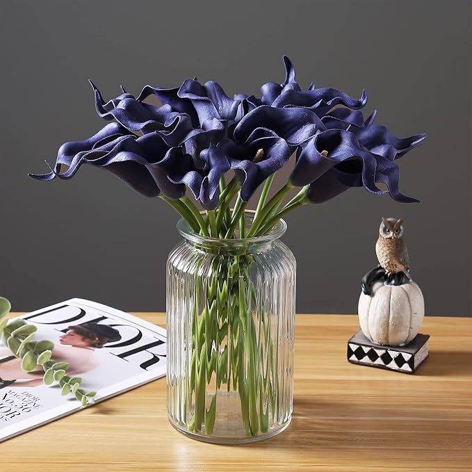 Duovlo 20pcs Calla Lily Bridal Wedding Bouquet Lataex Real Touch Artificial Flower Home Party Decor (Purple)