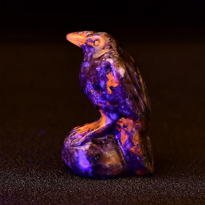 Natural Flame Stone Crystal Raven Statue 2" Healing Crystal Handmade Sculpture Guardian Pocket Statues Reiki Meditation Office Home Decoration Gift