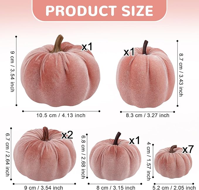 12 Pcs Artificial Velvet Fake Pumpkins Sets Halloween Thanksgiving Wedding Handmade Foam Autumn Centerpiece Kitchen Decoration Light Pink