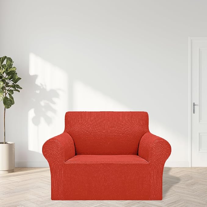 Cupuamon 2025 New Stretch Chair Sofa Slipcovers Couch Cover for 1 Seater Furniture Protector Sofa Covers with Elastic Bottom Jacquard Fabric Small Checks for Pets, Kids - Pureed Pumpkin