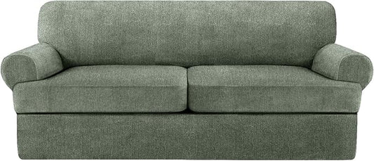 3 Piece T Cushion Sofa Slipcovers Stretch Couch Cover Furniture Covers with 2 Individual T Cushion Covers, Machine Washable for Living Room (Green, 2 Cushions)