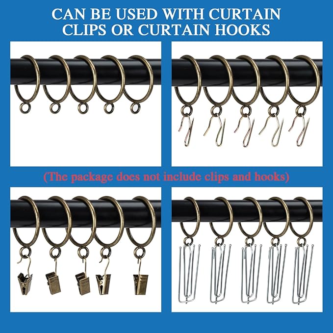 Curtain Rings with Eyelets Metal Eyelet Drapery Rings Inner Diameter 1.25Inch Curtain Rings for Hanging Pinch Pleat Curtain Pin Drape Hooks Bronze Zocang