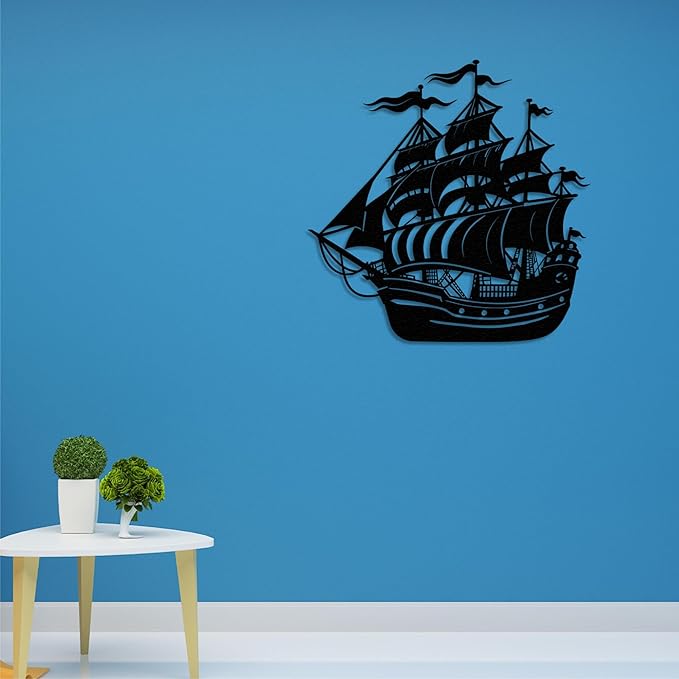 Ghost Sailboat Metal Wall Art, Nautical Adventure Ship Silhouette Metal Decor for Living Room, Bedroom, or Office, Maritime-Inspired 3D Effect Wall Sculpture, Perfect for Coastal and Rustic Home Décor (18x18 inches)