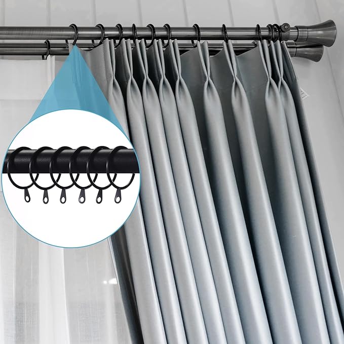 Shappy 40 Pack Metal Drapery Curtain Rod Rings with Eyelets Internal Diameter 1.5in Fits up to 1.1in Rod Hanging Drape Sliding Eyelet Black Rings for Window Door Shower Bathroom
