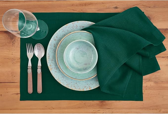 Solino Home Linen Cloth Napkins Set of 4-100% Pure Linen Rainforest Green Dinner Napkins 20 x 20 Inch for Christmas, Winter, New Year - Fete, Handcrafted and Machine Washable
