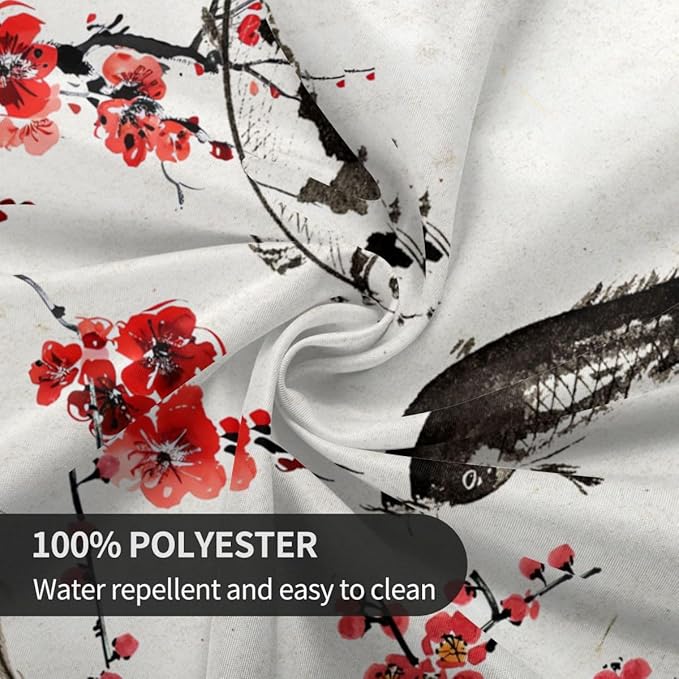 Cherry Blossom Tablecloth, Traditioanal Chinese Oriental Koi Vintage Asian Style Water Resisitant Wipeable Table Cover for Dining Kitchen Living Room Home Party Holiday Decor 36 inch Round