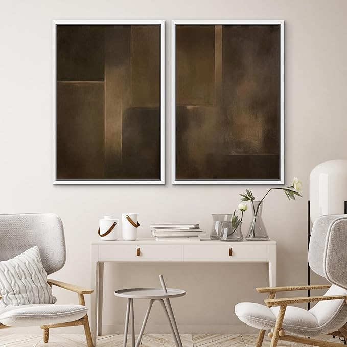 SIGNWIN Framed Canvas Print Wall Art Set Bronze Shadow Geometry Abstract Brown and Gold Gradient Zen Bohemian for Living Room, Bedroom, Office - 16"x24"x2 WHITE