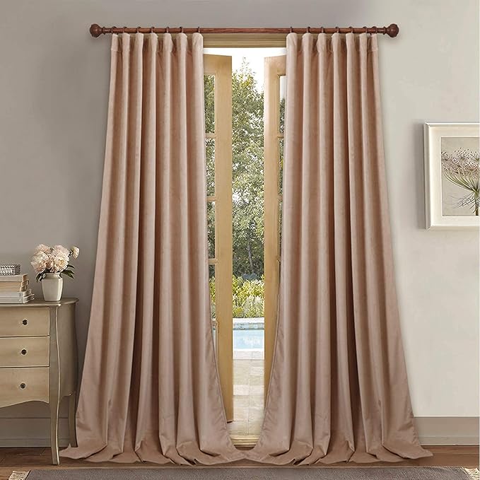 StangH Living Room Velvet Curtains for High Ceiling Wall Panels, Back Tab Top 120" Long Sunlight & Heat Blocking Drapes for Princess Room/Country House, Beige Blush, 52 x 120 Each Panel, 2 Pcs