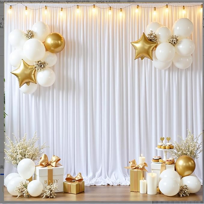30 ft x 10 ft Wrinkle Free White Backdrop Curtain for Parties, Polyester Photo Backdrop Drapes 6 Panels 5x10ft Curtains for Weddings Birthday Party Photography Background Baby Shower
