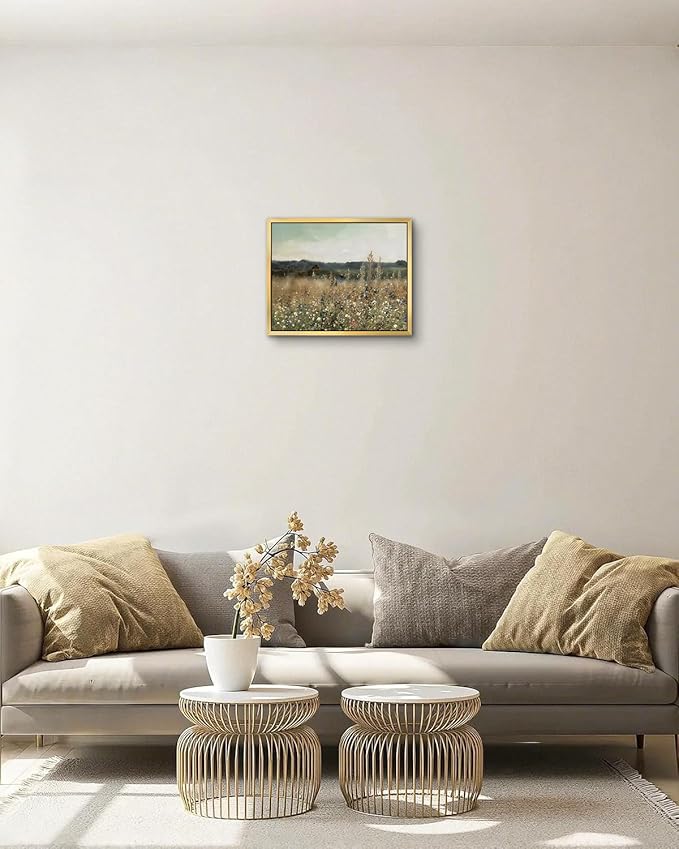 AIMAILON Vintage Gold Canvas Wall Art Framed Decor for Living Room - Home Decor Wall Prints Art Rustic Landscape Wall Art Wild Floral Botanical Pictures Wall Decor Artwork 8x10