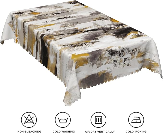 60x84inches Grey White Abstract Art Tablecloth Grunge Style Oil Painting Modern Tablecloth Oil Proof Waterproof Fabric Table Cover for Kitchen Dining Room Living Room Patio Home Decorations