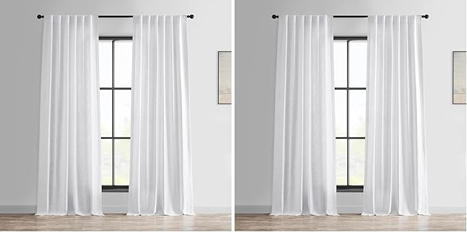 HPD Half Price Drapes Heavy Faux Linen Light Filtering Curtains for Bedroom 96 Inches Long (1 Panel) - Rod Pocket Curtains for Living Room - Window Curtains Home Decor - 50 X 96, Rice White
