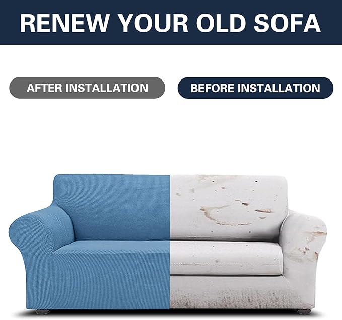 2025 New Stretch Sofa Slipcovers Couch Cover for 3 Cushion Furniture Protector Sofa Covers with Elastic Bottom Jacquard Fabric Small Checks for Pets, Kids -Sofa, Riverside