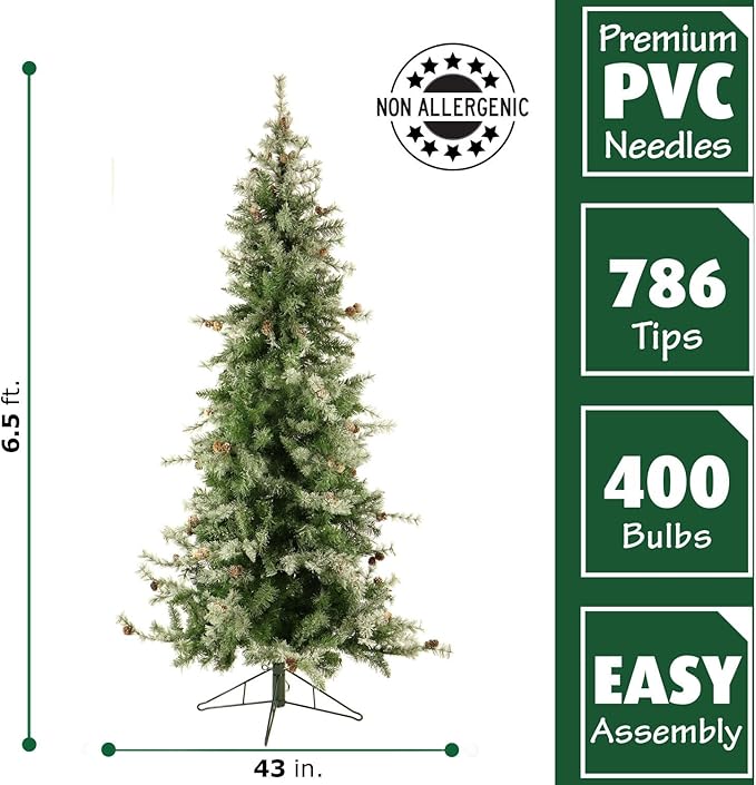 Fraser Hill Farm 6.5-Ft. Buffalo Fir Flocked Artificial Christmas Tree with Dual Multicolor & Warm White LED Lights and Stand, Prelit Foldable Fake Tree with Realistic Snowy Foliage for Home Decor