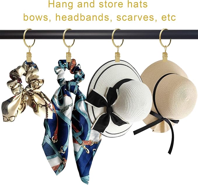 40 Pack Curtain Rings with Clips, Curtain Clip Rings Hooks, Bow Hanger Clips for Hanging Drapery Drapes Bows, Ring 1.26 inch Interior Diameter, Fits up to 1" Rod, Gold