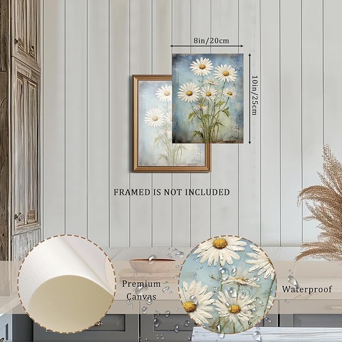 XOCUUI Unframed Wall Art For Bedroom DéCor Farmhouse Floral Canvas Wall Art White Daisy Wall Picture Daisy Canvas Print Neutral Artwork for Home Living Room Bedroom Office 12x16