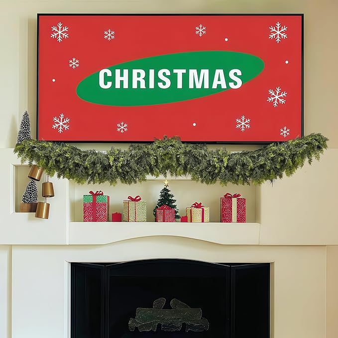 LVZHIYUAN 2 Pcs 6FT Christmas Garland, Christmas Decorations, Real Touch Cedar Garland, Artificial Cypress Garlands for Mantle Fireplace Table Door Wall Upstairs Indoor Outdoor Holiday Xmas Decor