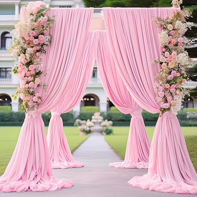 40ft x 10ft Wrinkle Free Baby Pink Backdrop Curtains for Parties, 8 Panels 5x10ft Silky Polyester Photo Backdrop Drapes for Birthday Wedding Party Photography Background Decoration