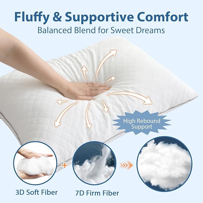 JOLLYVOGUE King Pillows 2 Pack, Oeko-Tex Certified Bed Pillows for Side, Back, and Stomach Sleepers - Medium Support Down Alternative Filling, Machine-Washable