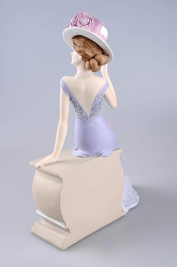 Comfy Hour Glamour Elegance Victorian Style Lady Collection Peony Flower Lady Sitting On Dresser Chair Resin Collectible Figurine,11-inch Height, Pink & Light Purple