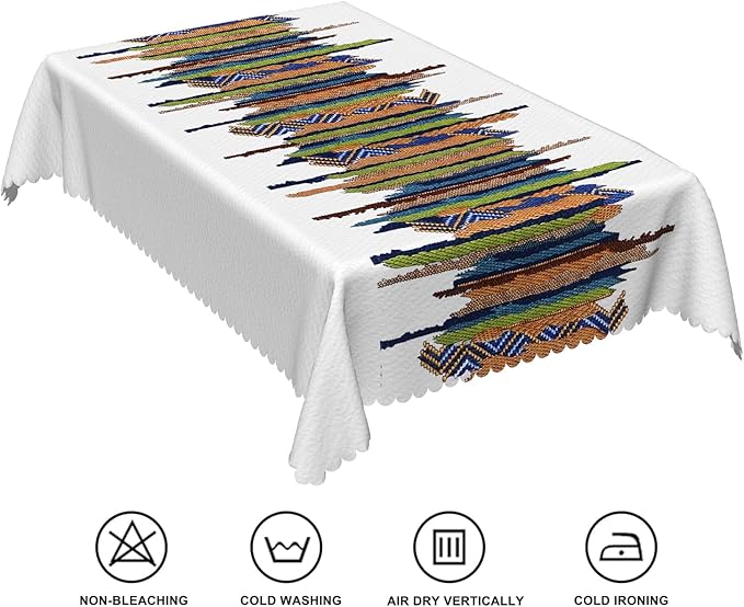 52x70inches Rectangle Tablecloth Bohemian Colorful Striped White Table Cloth Spill Proof and Waterproof Fabric Table Cover for Kitchen Dining Room Cafe Patio Indoor Outdoor Party Supplies