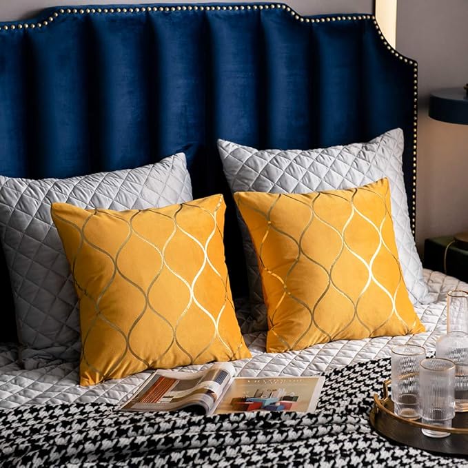 20x20 Inch Gold Velvet Throw Pillow Covers: 2 Pack Square Decorative Pillow Cases for Bedroom Sofa Couch Living Room, Yellow