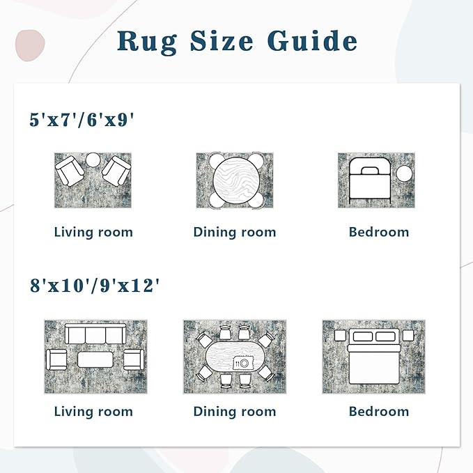 6x9 Washable Area Rug for Living Room: Modern Abstract Rugs Soft Non-Slip Low-Pile Indoor Floor Carpet for Bedroom, Dining Room, Nursery (BlueGreyBrown, 6'x9')