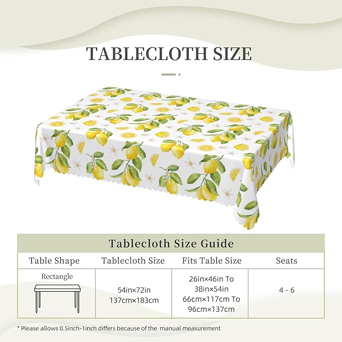Lemon Tablecloth Vintage Lemon and Blooms Rectangle Tablecloth Yellow Fruits Lemons Flower Decorative Table Cover 54×72 Inch Washable Table Cloth for Kitchen Dining Room Party