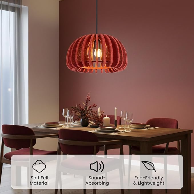 Pendant Light with Felt Lampshade, Modern Hanging Lamp Fixture, DIY Acoustic Pendant Light Chandeliers for Kitchen Island, Living Room, Dining Room, Bedroom, Office (D13.7"x7.8")
