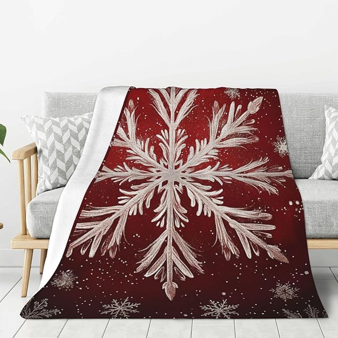 Cafemira Elegant Snowflakes,Flannel Blanket,Adult Throw Blankets,Double-Sided Fleece,Sofa Knee Throws,All Seasons Quilt,for Bed,Couch,Travel,Camping,Office nap, 80x60 Inch