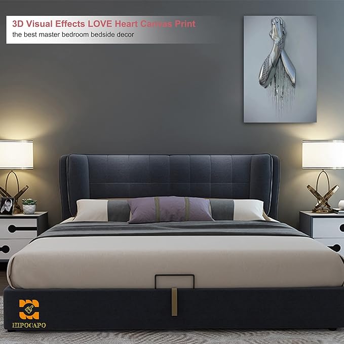 3D Wall Art Decor Artwork - 3D Metal Effect Wall Art hands clasped for Modern Wall Art, Large Wall Art for Bedroom Dercorations Framed 24”x36”x1Pcs
