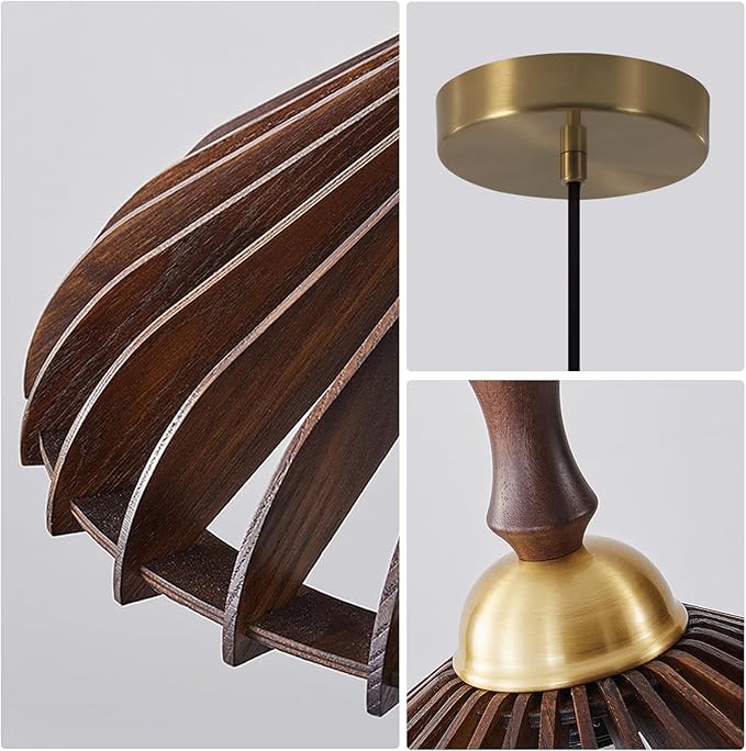 Modern Wooden Pendant Light, Wabi Sabi Light Fixture Walnut Adjustable Ceiling Lamp for Kitchen Island,Dining Room, Living Room, Bedroom