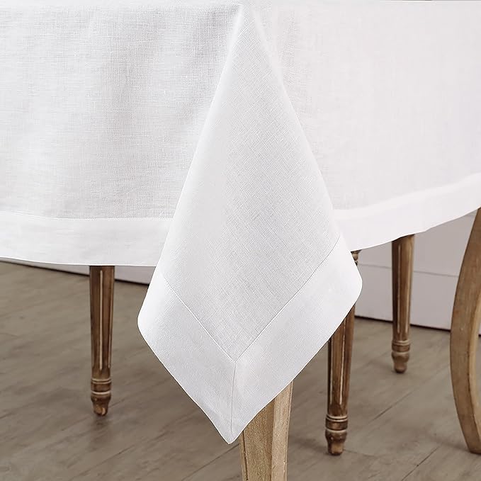 Solino Home White Linen Tablecloth 60 x 120 Inch - 100% Pure Linen Table Cloth for Rectangle Tables - Fete, Machine Washable Tablecloth for Fall, Autumn, Winter, Thanksgiving, Christmas, Holiday