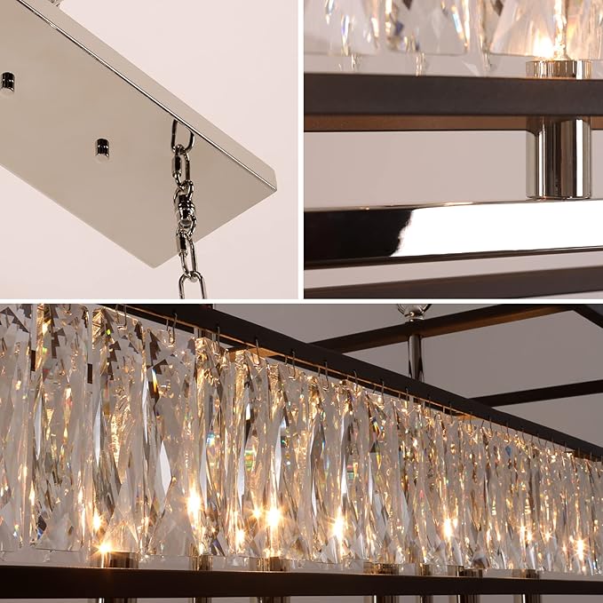 Vezzio Modern Crystal Chandelier 6-Light Black Gold Rectangle Chandelier for Dining Room Luxury Pendant Light Fixture for Kitchen Island Foyer L35''
