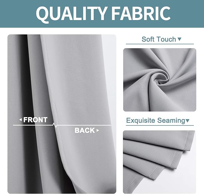 ChrisDowa Blackout Curtains 80 Inches Long 2 Panels Set for Living Room, Grommet Thermal Insulated Room Darkening Curtains for Bedroom (Light Grey, 52 x 80 Inch)