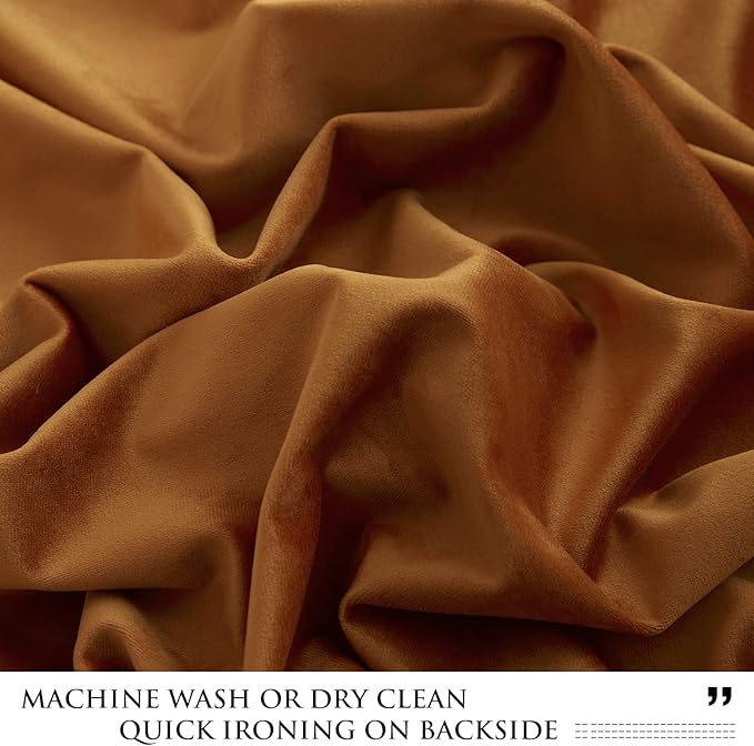 StangH Fall Velvet Curtains 132 inches Long Burnt Orange Back Tab Thermal Insulated Drapes, Elegant Curtain Panels for Bold & Modern Home Decor, W52 x L132, 2 Panels