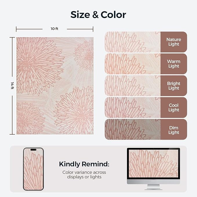 WITSHOCK Pink Rugs 10x14 for Bedroom Girls,Floral Modern Distress Print Pattern Carpet for Living Room Dining Room,Stain Resistant Anti Slip Backing Rugs for Kids Room Nursery Playroom,Light Pink