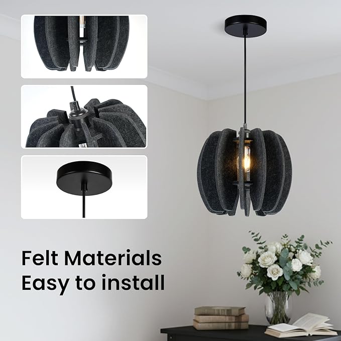 Pendant Light with Felt Lampshade, Modern Hanging Lamp Fixture, DIY Acoustic Pendant Light Chandeliers for Kitchen Island, Living Room, Dining Room, Bedroom, Office (D11.8"x10.2")