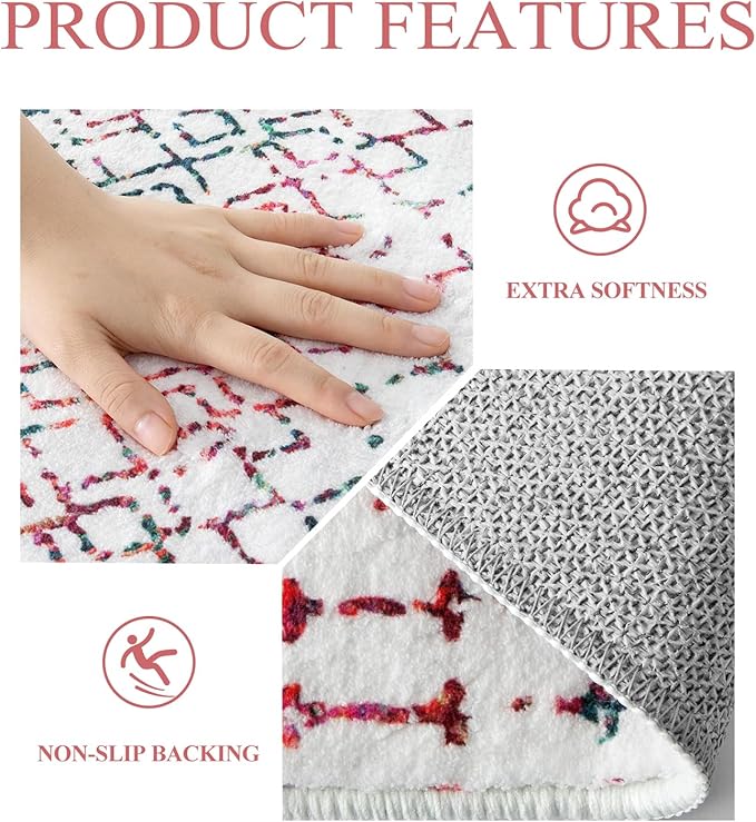 Lahome Moroccan Long Kitchen Rugs Runners - 2x8 Rug Runners for Hallways Low-Profile Non Slip Rubber Backed Carpet, Geometric Print Distressed Floor Mat for Entryway Laundry Room Foyer