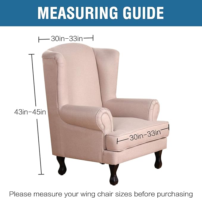 H.VERSAILTEX Wing Chair Slipcover Chair Covers for Wingback Chairs Wingback Chair Covers Slipcovers 1 Piece Stretch Sofa Cover Furniture Protector Soft Spandex Jacquard Checked Pattern, Sand