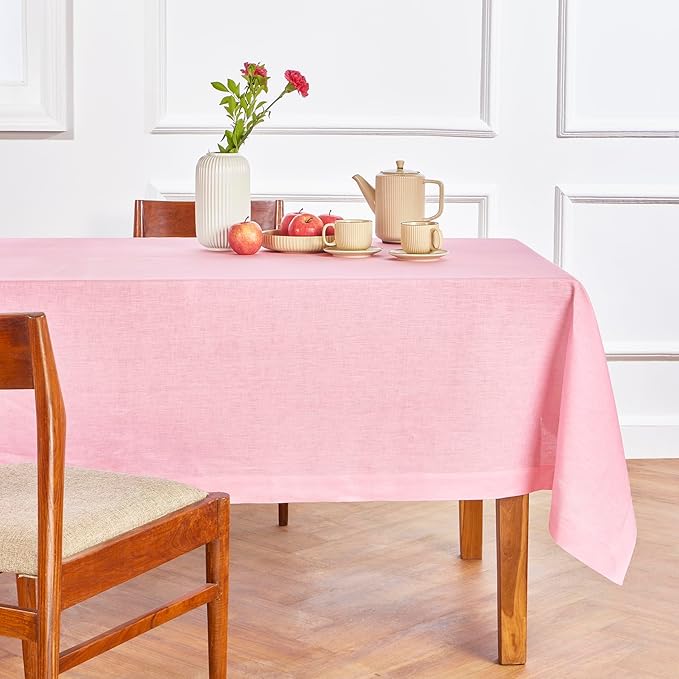 Solino Home Linen Tablecloth 60 x 90 Inch - 100% Pure Linen Pink Lemonade Table Cloth for Rectangle Tables - Fete, Machine Washable Tablecloth