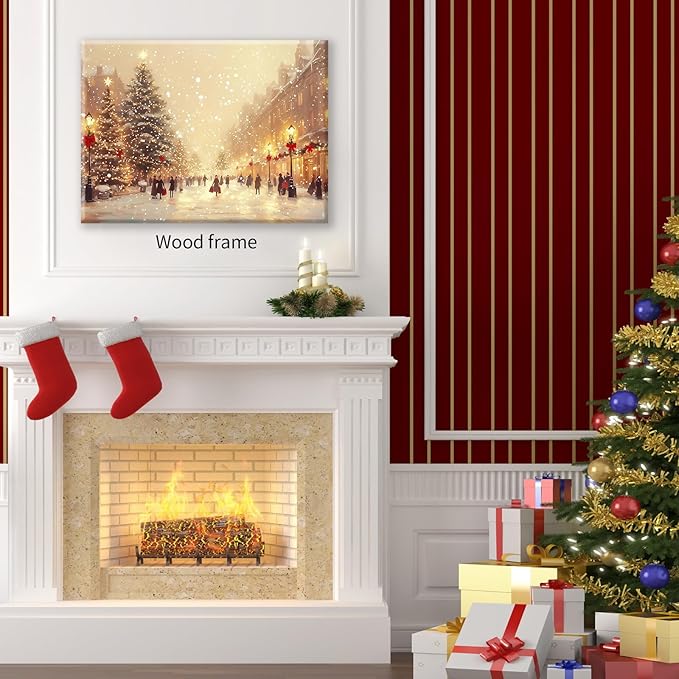 Winter Christmas Landscape Wall Art Fashion Snowscape Poster Vintage Cozy Scenic Canvas Prints 08x10 inch Framed for Living Room Office Wall Decor