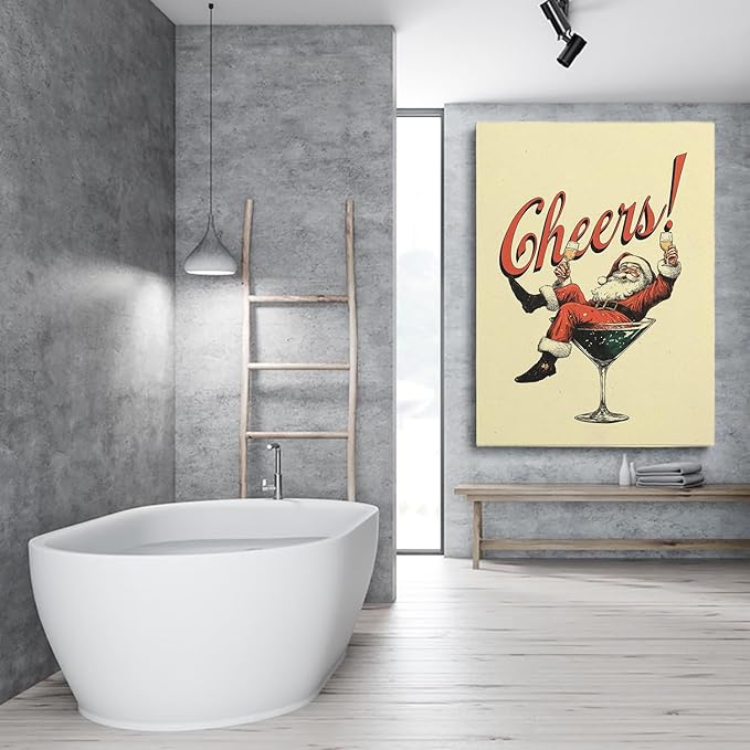 Vintage Christmas Drink Poster,Trendy SantaCheers Prints,Holiday Bar Artwork,Vintage Christmas Cocktail Art,Bar Cart Print,Retro Kitchen Xmas Decor