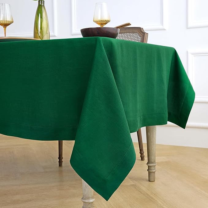 Solino Home Linen Tablecloth 60 x 120 Inch - 100% Pure Linen Christmas Green Table Cloth for Rectangle Tables - Fete, Machine Washable Tablecloth for Thanksgiving